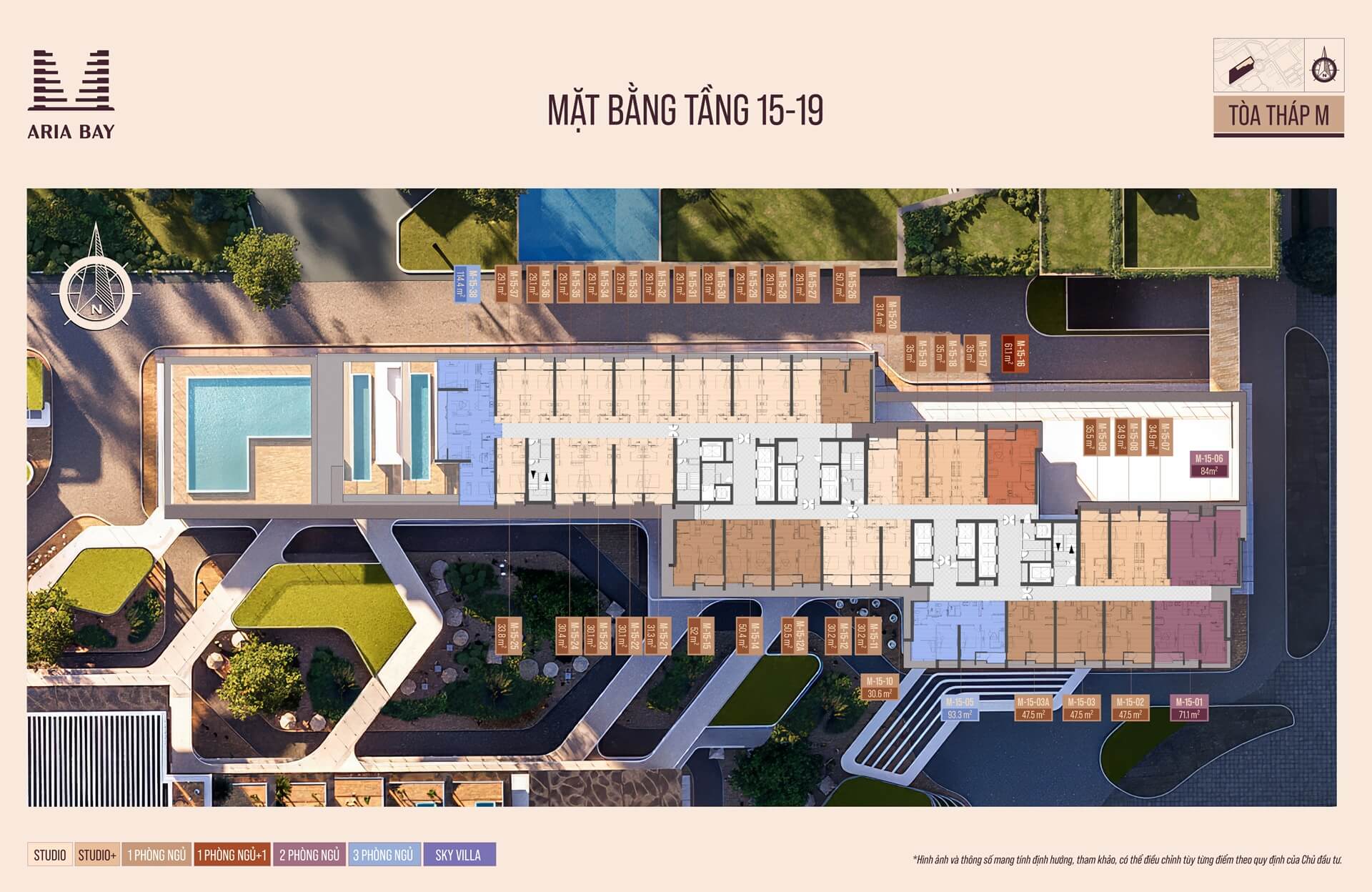 Mặt bằng tầng 15-19 tòa M dự án Aria Bay Hạ Long