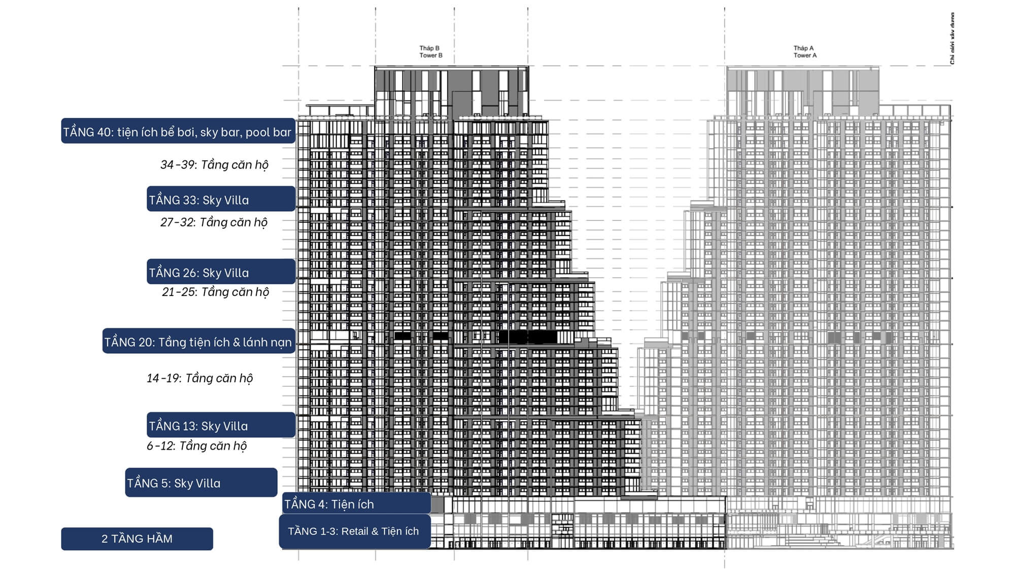 mặt bằng cắt đứng dự án aria bay hạ long